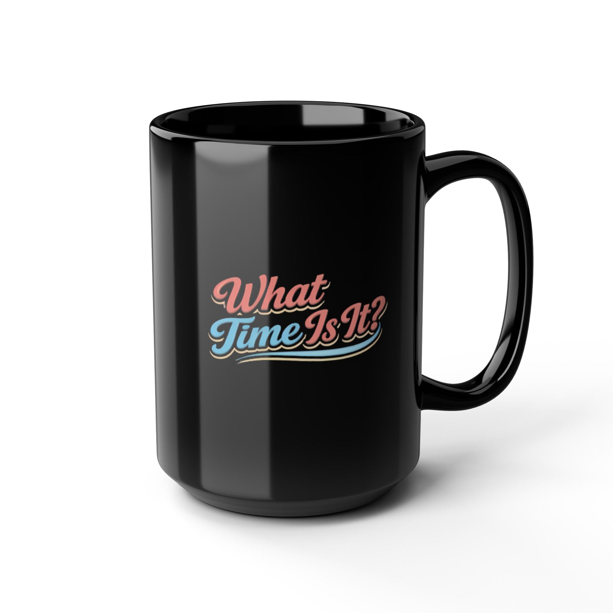 "It's Ice Cream Time - What Time Is It?" Retro Script Black Mug — 11oz & 15oz