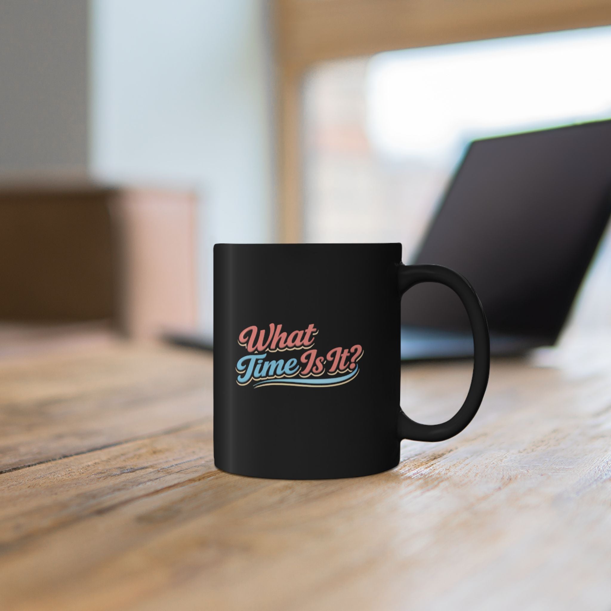 "It's Ice Cream Time - What Time Is It?" Retro Script Black Mug — 11oz & 15oz