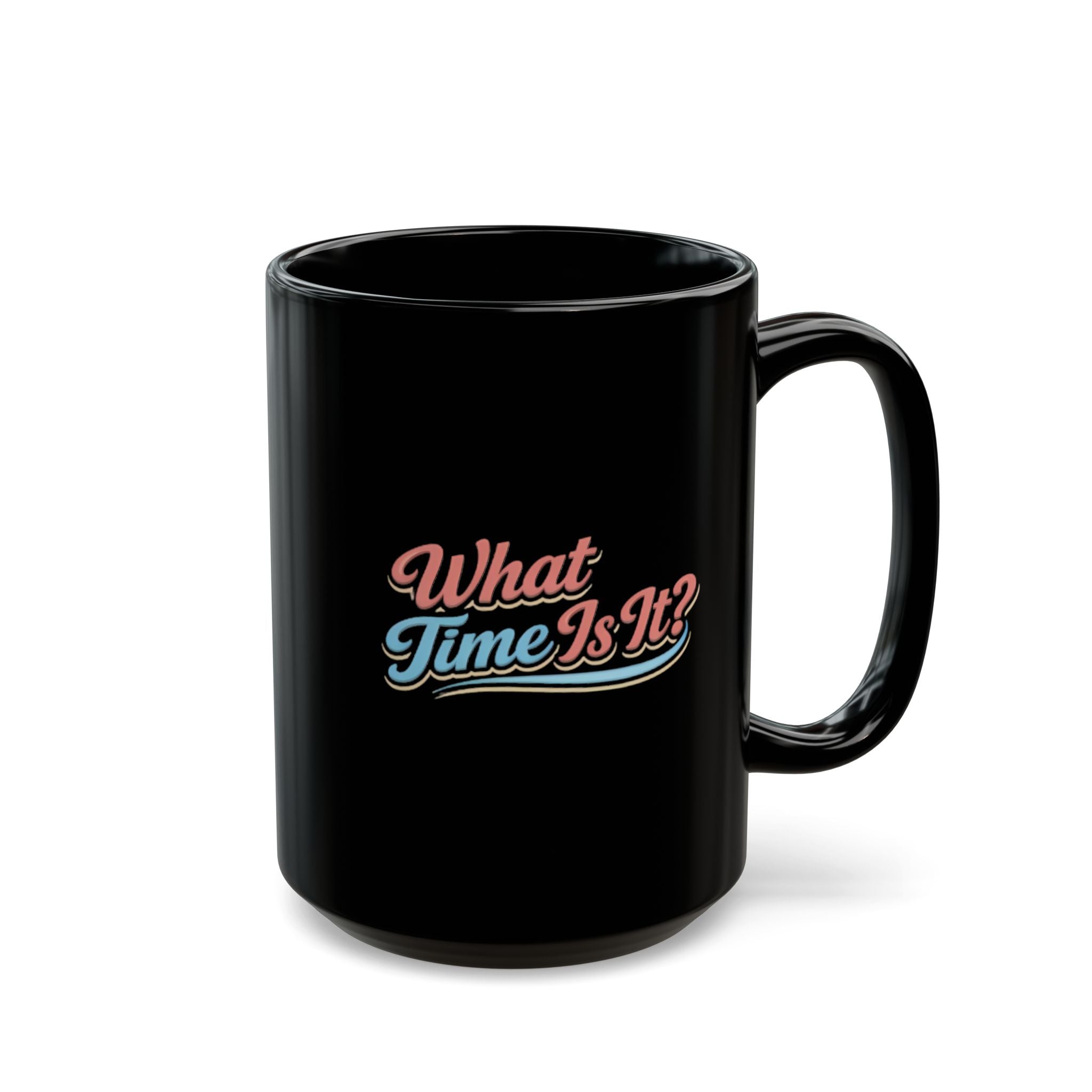 "It's Ice Cream Time - What Time Is It?" Retro Script Black Mug — 11oz & 15oz
