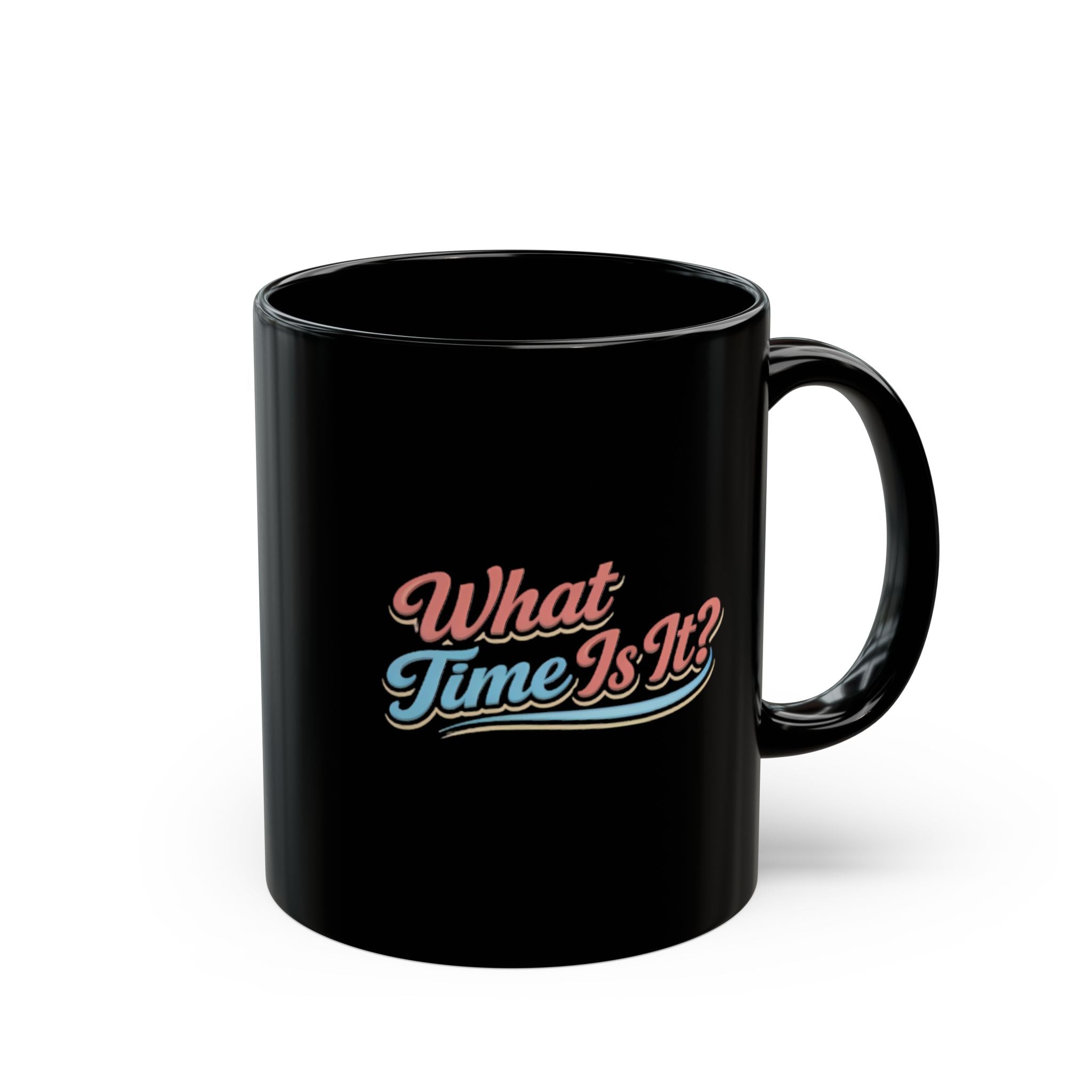 "It's Ice Cream Time - What Time Is It?" Retro Script Black Mug — 11oz & 15oz