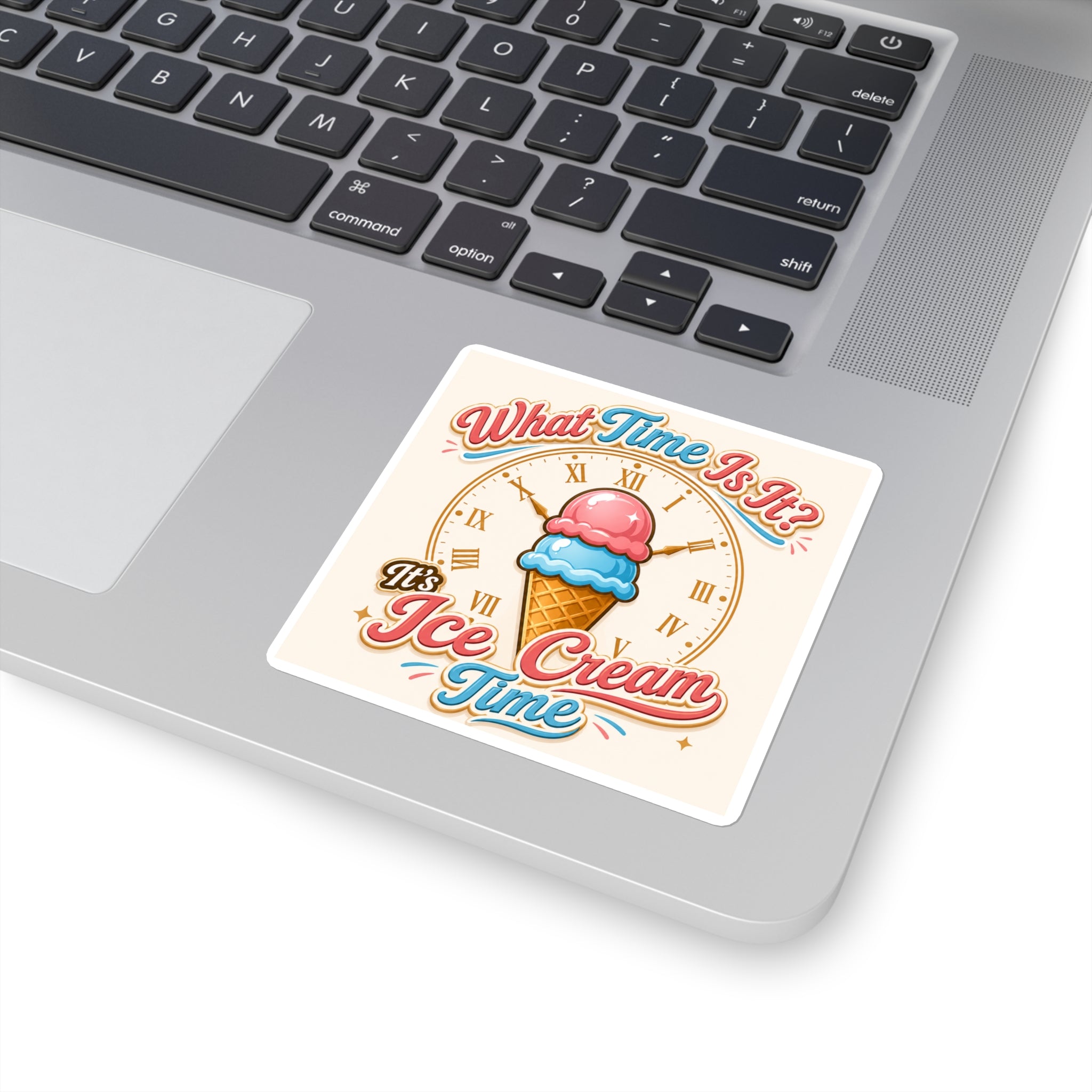 "It's Ice Cream Time - What Time Is It?" Square Stickers