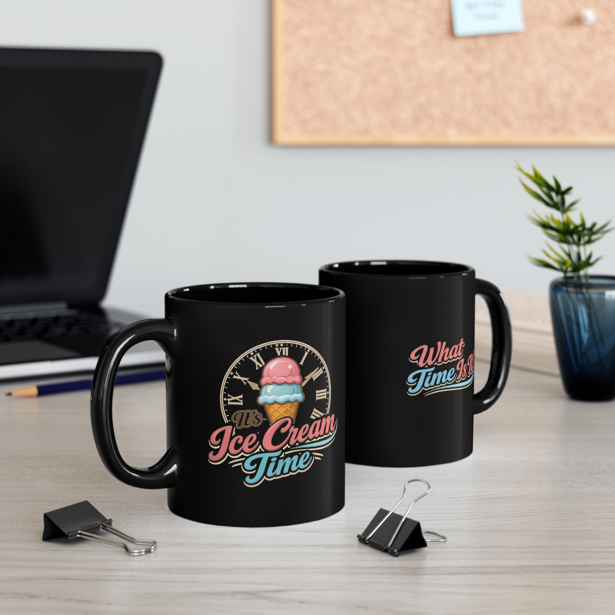 What Time Is It? Retro Script Black Mug — 11oz & 15oz