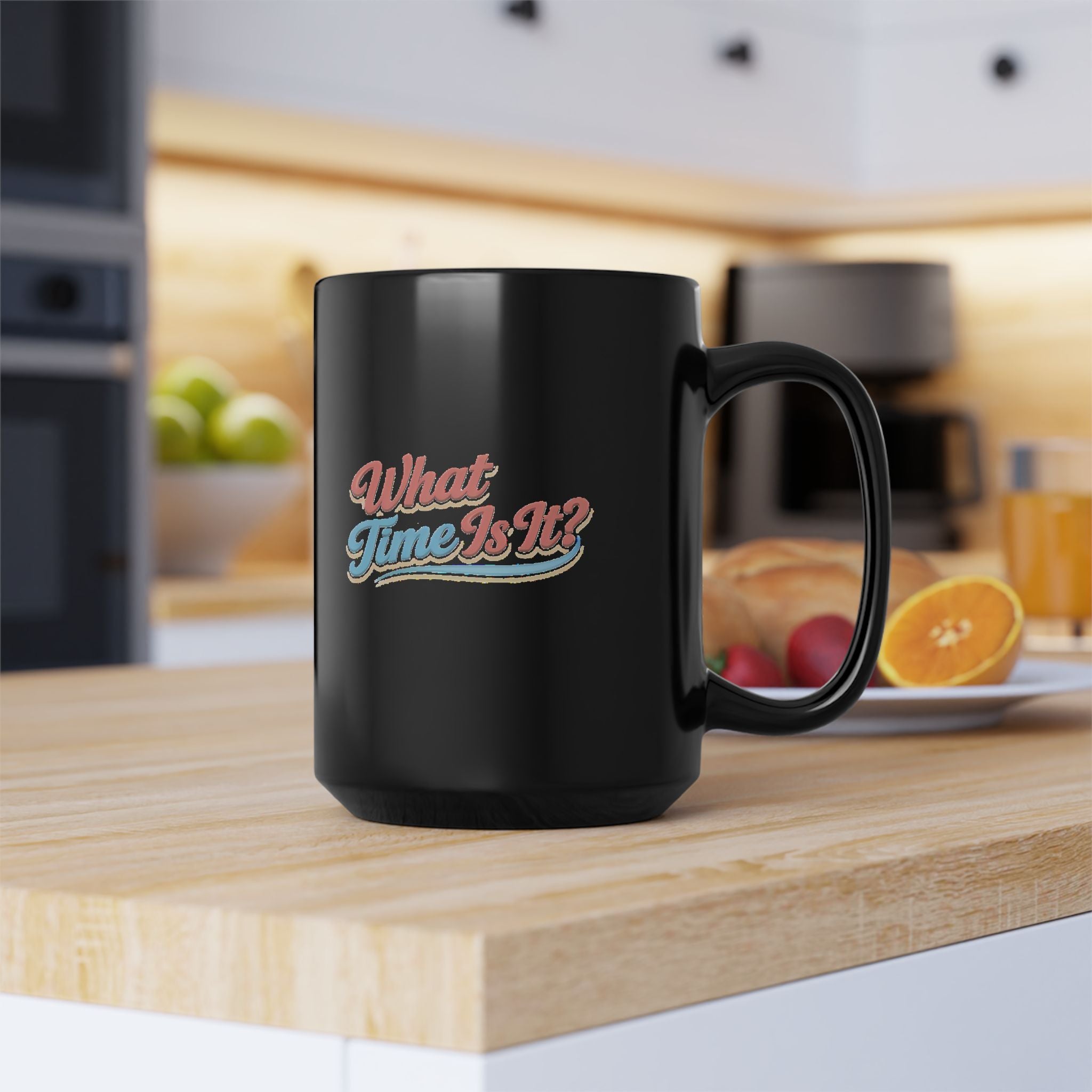 "It's Ice Cream Time - What Time Is It?" Retro Script Black Mug — 11oz & 15oz