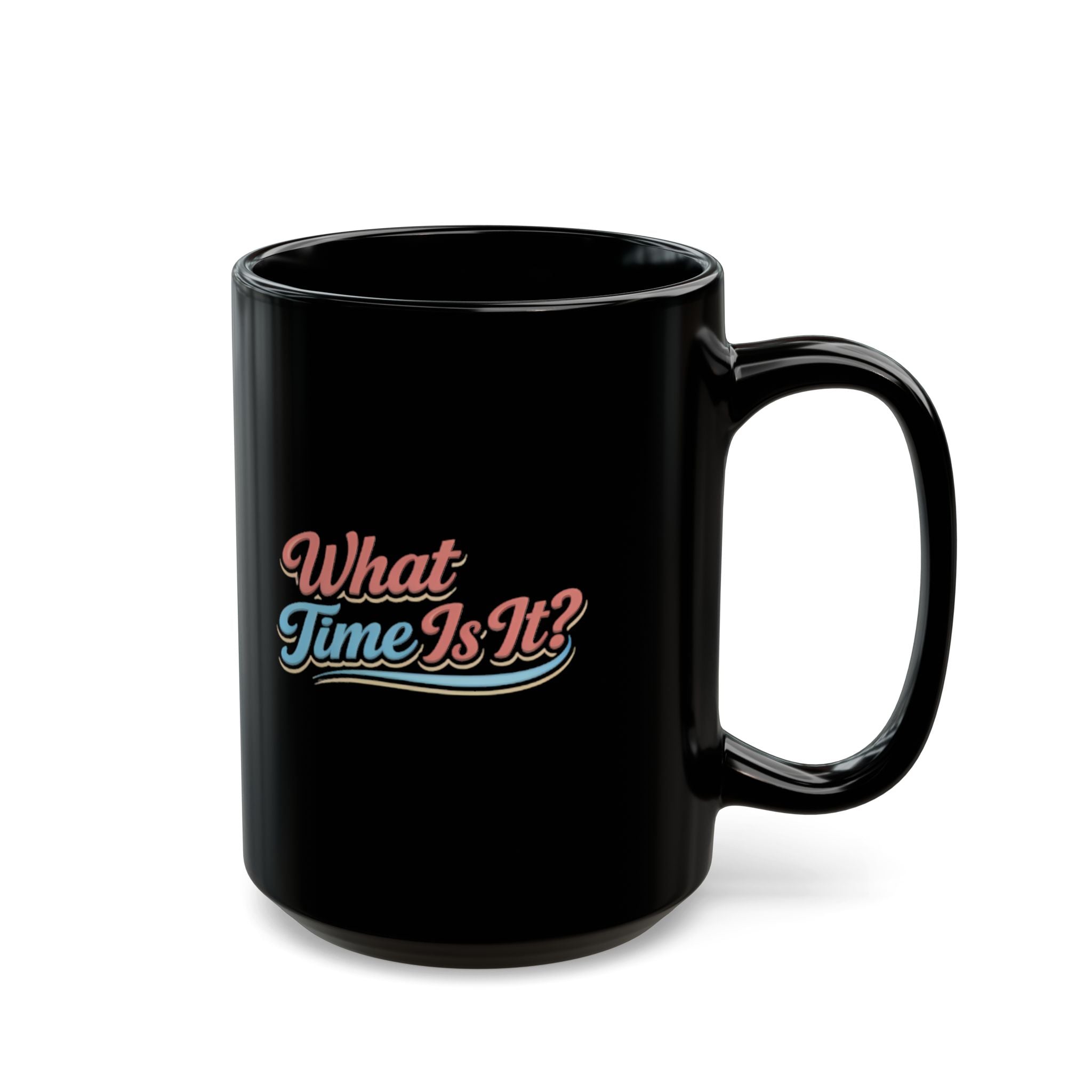 "It's Ice Cream Time - What Time Is It?" Retro Script Black Mug — 11oz & 15oz