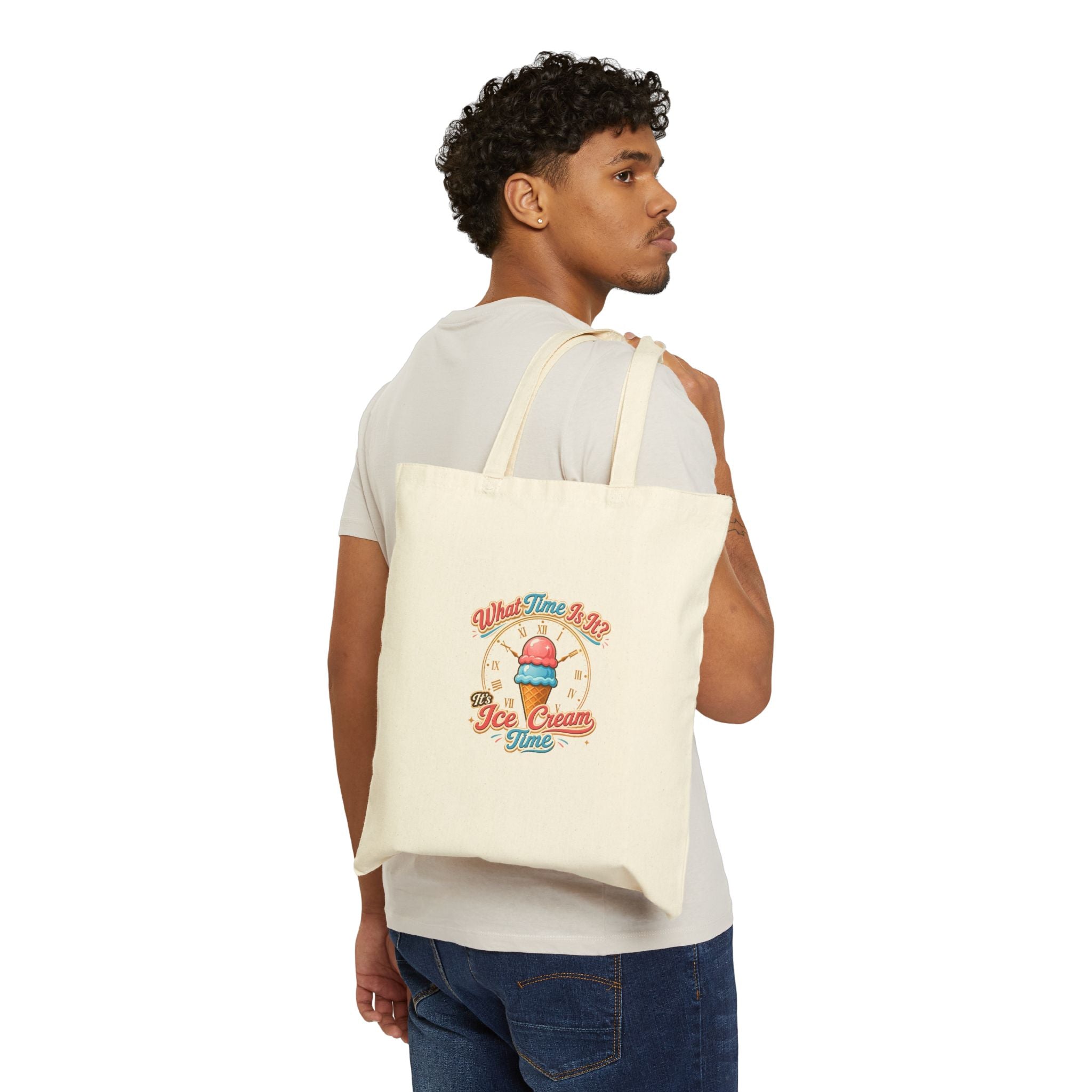 "It's Ice Cream Time - What Time Is It?" Cotton Canvas Tote Bag