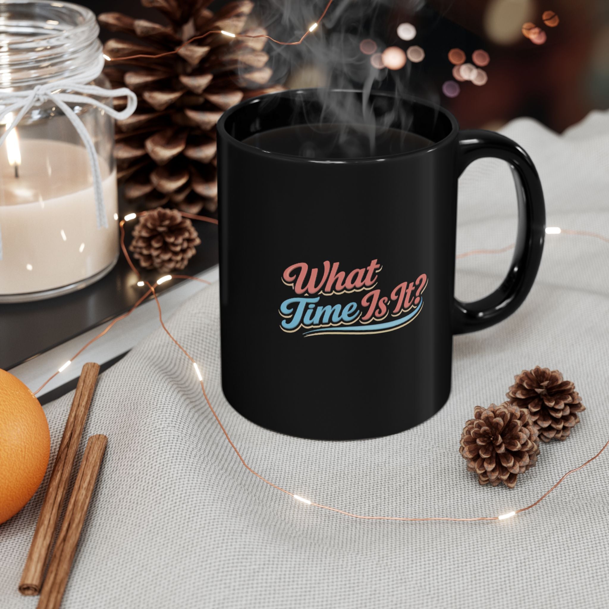 "It's Ice Cream Time - What Time Is It?" Retro Script Black Mug — 11oz & 15oz