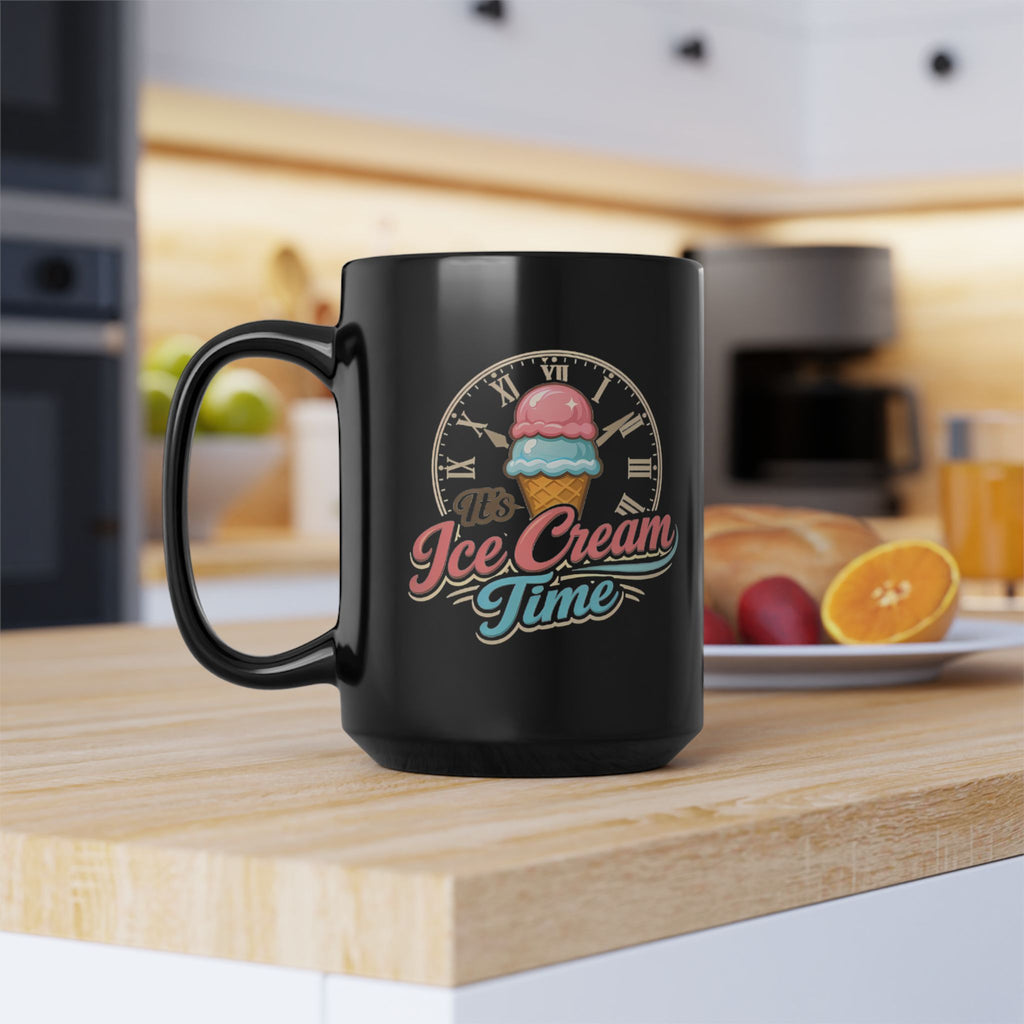 What Time Is It? Retro Script Black Mug — 11oz & 15oz