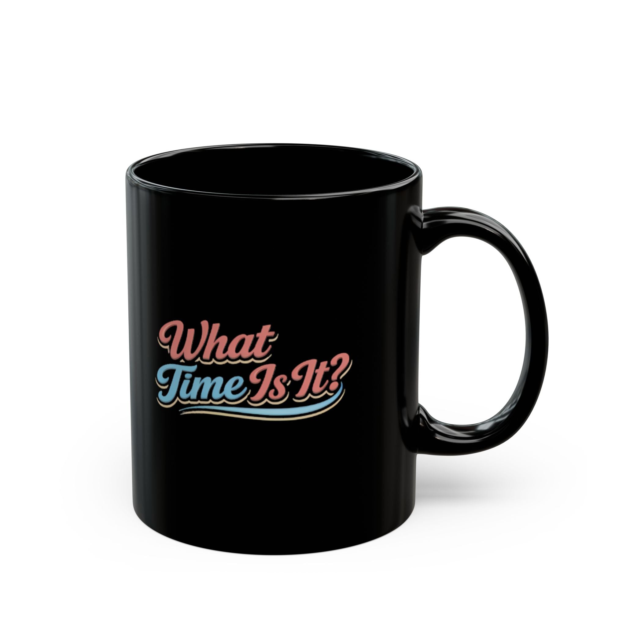 "It's Ice Cream Time - What Time Is It?" Retro Script Black Mug — 11oz & 15oz